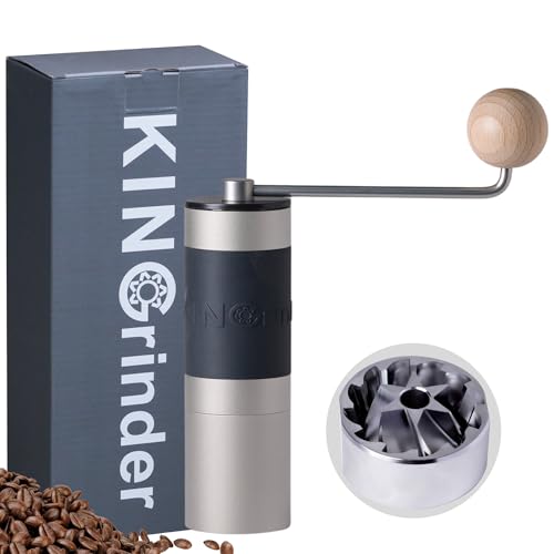 Sliver】KINGrinder K1 Manual Coffee Grinder Straight Handle Stainless Burr (Sliver)