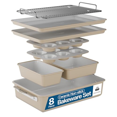 Bakken 8 Piece Stackable Bakeware Set (Cream / Pack of 8)