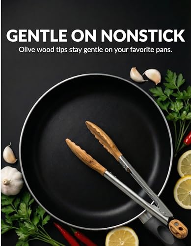 Olive Wood Tongs for Cooking (12 Inch)