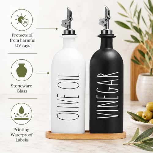 16oz Olive Oil Dispenser Bottles for Kitchen (Black&White+Tray / 16 fl oz)