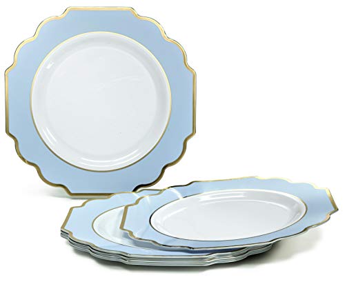 OCCASIONS FINEST 320 Piece Disposable Dinnerware Set for 40 Guests (320 Piece (40 Guest) / C. Imperial Blue & Gold)