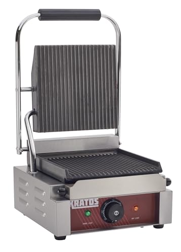Commercial Electric Panini Sandwich Grill with Grooved Plates (Small w/ Grooved Plates)