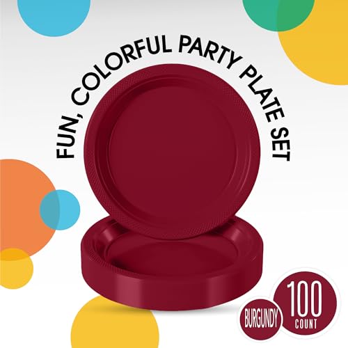 Sturdy Burgundy Plastic Plates 10" Party Plates 100 Pcs (10 inch / Burgundy)