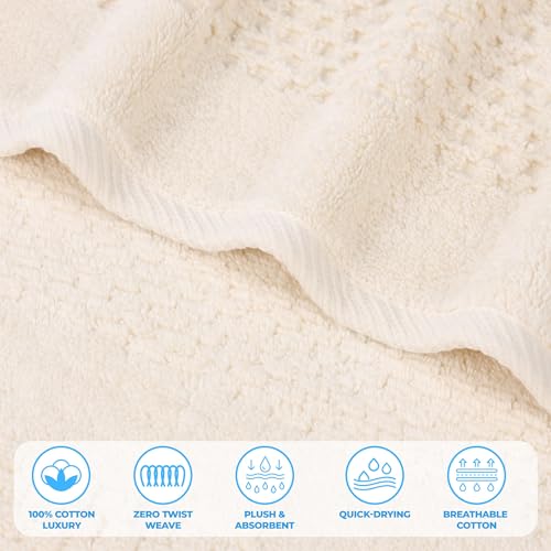 Playa Zero Twist Cotton Medium Weight Towels (3 Piece Towel Set / Ivory)