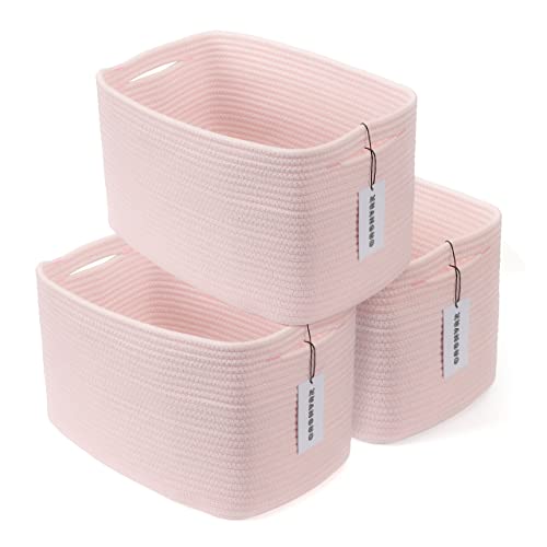 Woven Cotton Rope Storage Baskets 15x10x9.3" 3 Pack Light Pink (light pink)