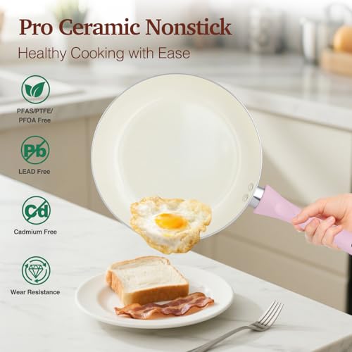 Pots and Pans Set Non Stick (Pink / 11 Piece)