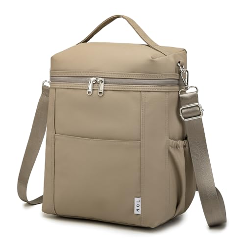 NOL Insulated Lunch Bags for Women Cooler Bag Lightweight Nylon Waterproof Lunch Box for Work Khaki Large 12L