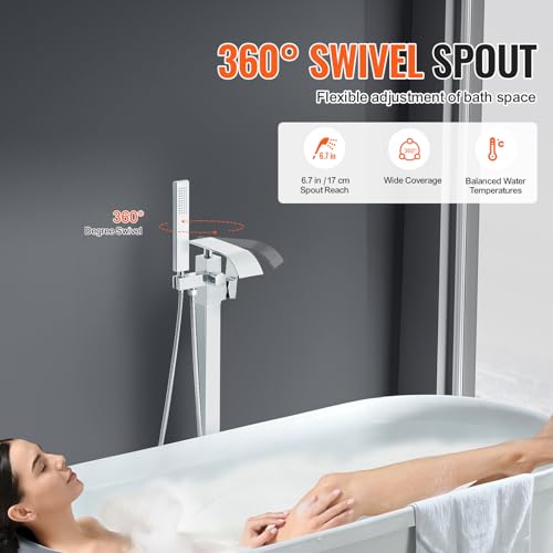 Freestanding Bathtub Faucet (Waterfall / Polish Chrome)