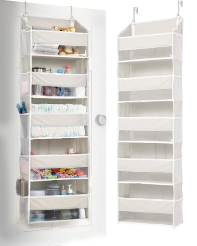 1 Pack Over Door Organizer with 5 Large Pockets 10 Mesh Side Pockets (Beige / 1 Pack-5 Tier)