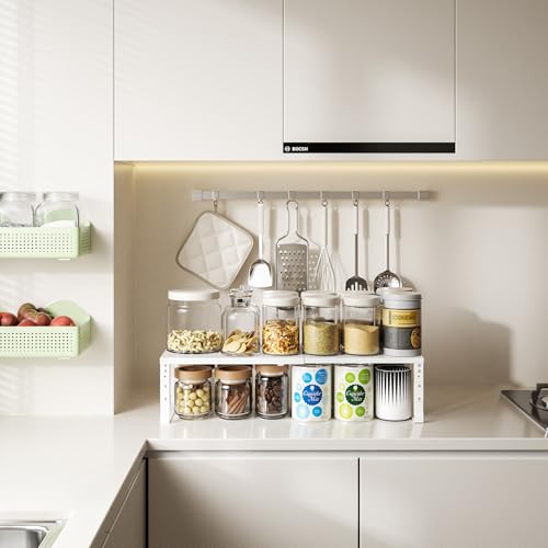 Expandable Adjustable & Stackable Spice Rack (White / 1PACK/WHITE/LARGE)