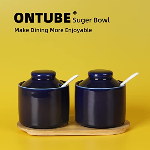 Ceramic Sugar Bowl with Tray and Spoon Set of 2