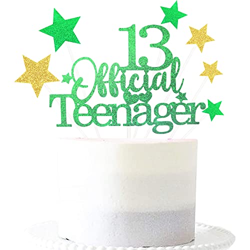 Green Gold 13th Birthday Cake Topper with Glittery Stars (7 Count)