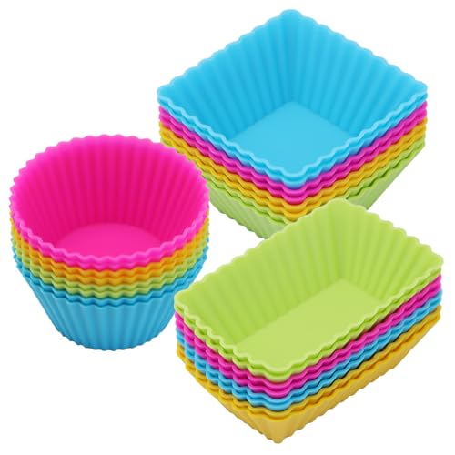 24Pack Silicone Muffin Baking Cups Cupcake Liners Lunch Box Bento Dividers (Colorsful / Regular Size)