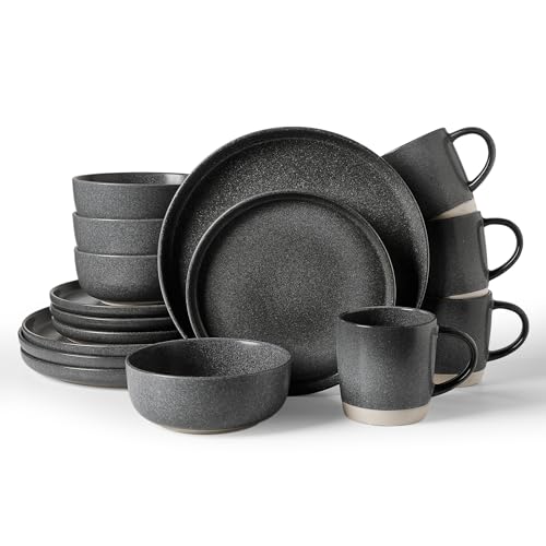 Milkyway 16 Piece Dinnerware Set with Mugs (Matte Dark Charcoal / Service for 4 (Include Mugs))