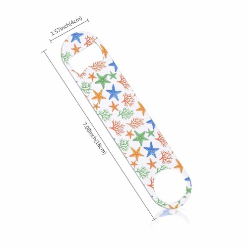 Watercolor Starfish Stainless Steel Bottle Opener Marine Coral Algae Aquatic Plant Abstract Tropical Orange Blue Flat Beer Bottle Opener Keychain for Home Kitchen Bar Restaurant Party Gift (Watercolor Starfish)