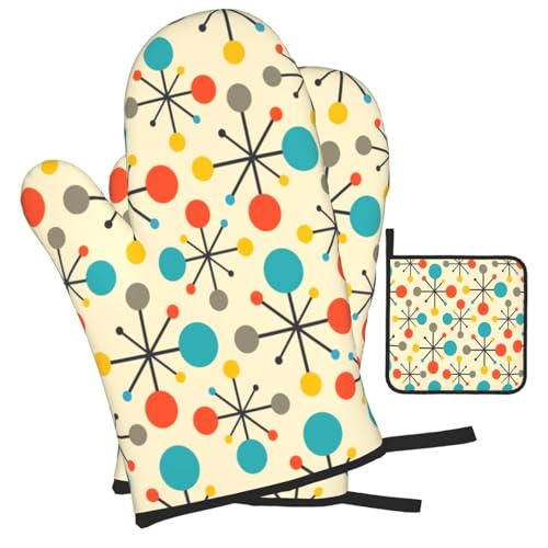 Mid Century Fifties Modern Atomic Retro Oven Mitts and Pot Holders Sets of 3