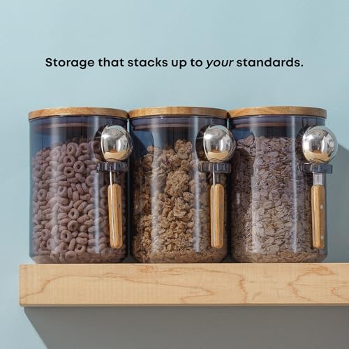 Holden 32oz Stackable Glass Storage Containers with Lids and Scoops (32 Ounce)