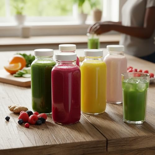 8oz Square Glass Juice Shot Bottle with Lid (8oz / 6 Pack)