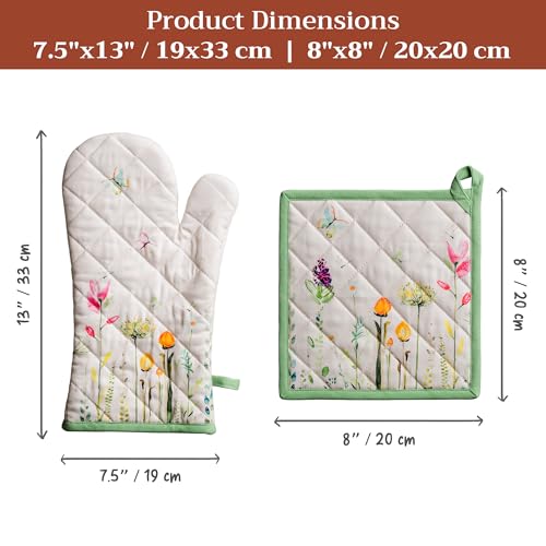 100% Cotton Oven Mitt & Pot Holder Set (019 - Botanical Fresh / 7.5" x 13" & 8" x 8" (Oven Mitt & Pot Holder))