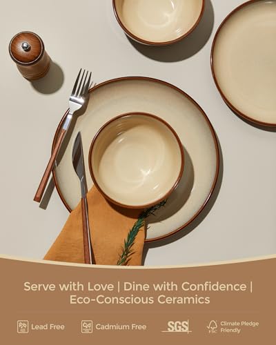 Stoneware Dinnerware Sets for 6 (Brown Yellow / Set (24pcs-6))