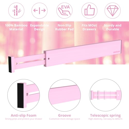 Expandable Bamboo Drawer Dividers (Pink)