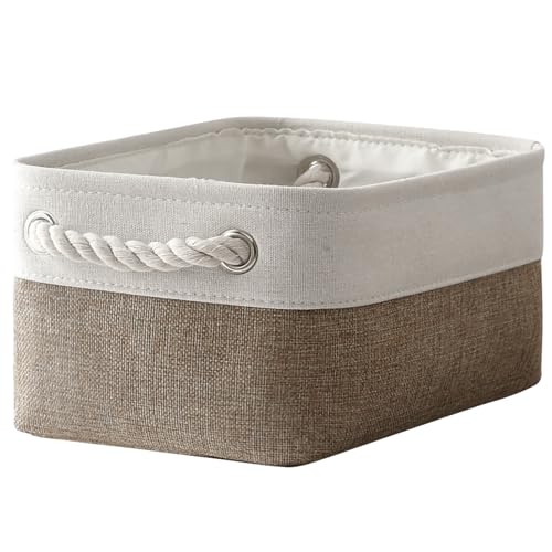 Storage Basket for Organizing (White & Khaki / Small -11.8Lx7.9Wx5.2H)