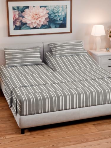 Flex Top Split Head King 4 Piece Sheet Set (41 - Grey Stripes 3 / Split Head/Flex Top)