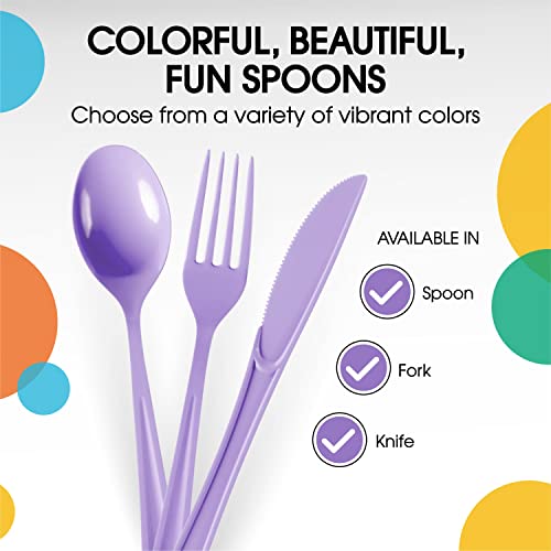 Party Solids Lavender Plastic Spoons 200 Pcs Lavender Spoons Disposable Utensils Heavy Duty Plastic Cutlery Set Disposable Cutlery Sets Flatware Sets Silverware Set Party Supplies & Party Tableware (Lavender / Spoons)