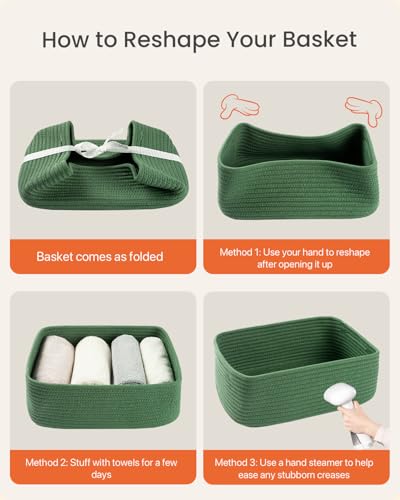 Small Woven Storage Basket for Organizing (Green / 13.5"L x 9.5"W x 5"H)