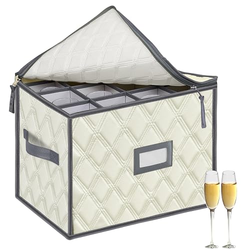 Champagne Flute Storage Box (Beige / 1 Pack Champagne Wine Glass Storage Box)