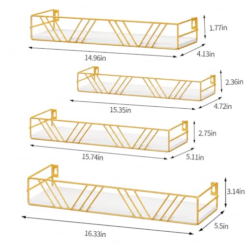Floating Shelves for Wall Set of 4 (Gold)
