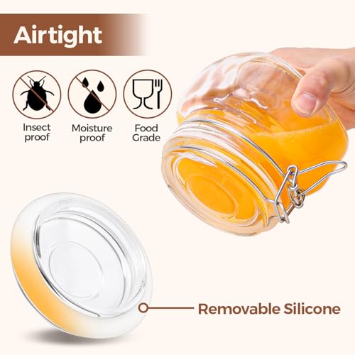 Square Small 17 oz Glass Jars with Airtight Lids 6 Pack Wide Mouth (17 fl oz x 6)