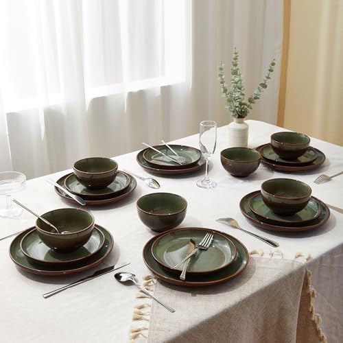 Stoneware Dinnerware Sets for 6 (Brown Green / Set (24pcs-6))