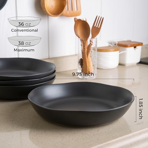 9.75'' Ceramic Large Pasta Bowls (Matte Black / Set of 4)