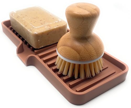 Silicone Soap Dish Tray and Sponge Holder with Drain Chute