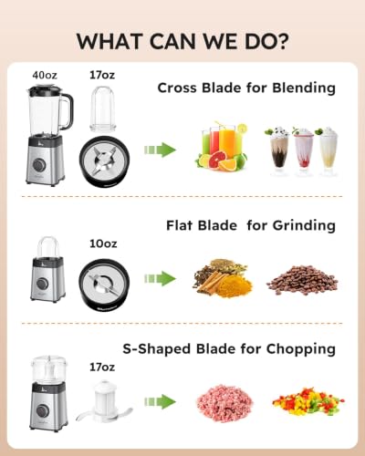Blenders and Food Processor Combo for Kitchen (1 Large Cup & 2 Cups & 2 Blades & 1 Chopper)