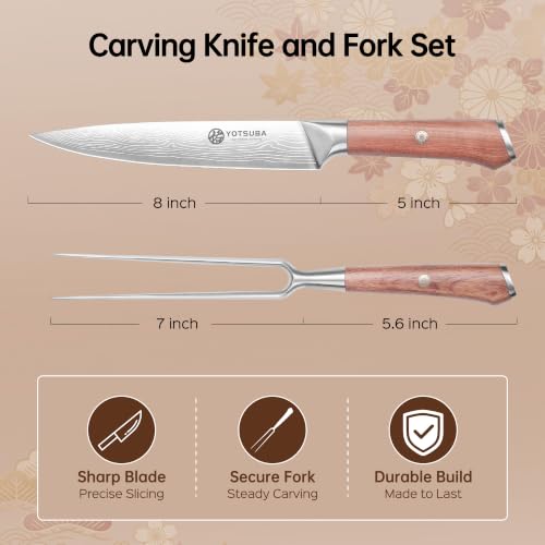 Japanese Carving Knife and Fork Set with Ergonomic Rosewood Handle (2pcs carving set)
