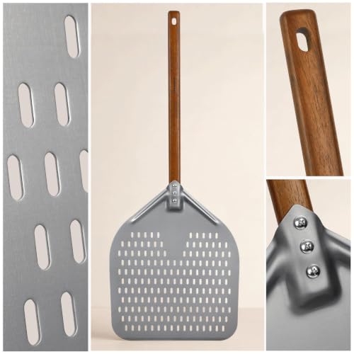 12" x 15" Perforated Aluminum Pizza Peel (12" - 26 inch overall-1)