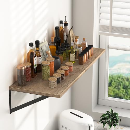 16W x 12D Deep Floating Shelves Set of 2 Grey (Grey With Black Metal Bracket / 16wx12dx5.8h)