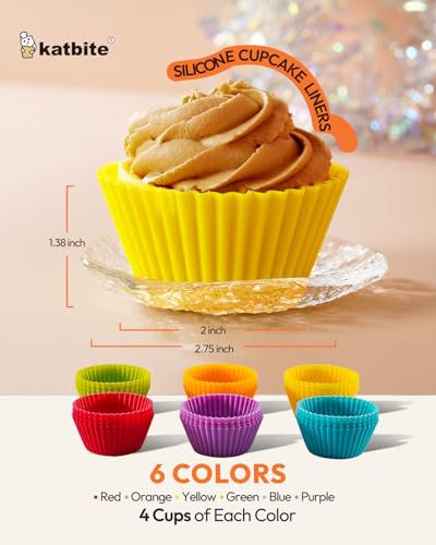 Silicone Cupcake Liners 24 Pack (Rainbow Color 24)