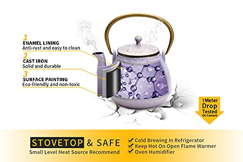 Tea Kettle TOPTIER Japanese Cast Iron Teapot with Stainless Steel Infuser (1.3 Quarts / Lilac Purple)