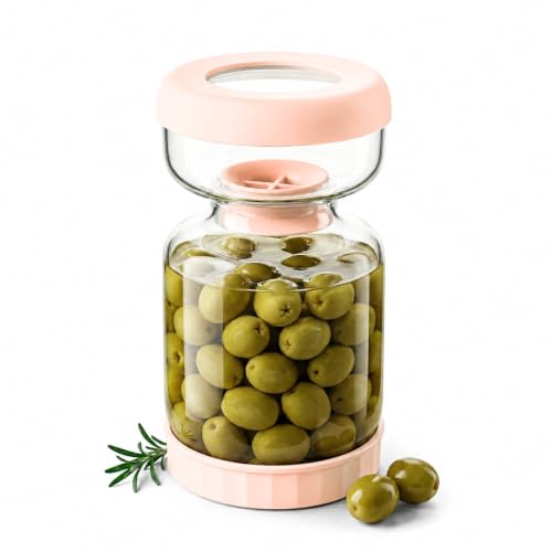 Olive Pickle Jar Container with Strainer Pickling Jar (Pink)