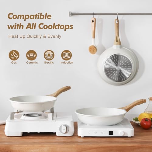 Ceramic Nonstick Frying Pan Skillets (White / 9.5+11 Inch)