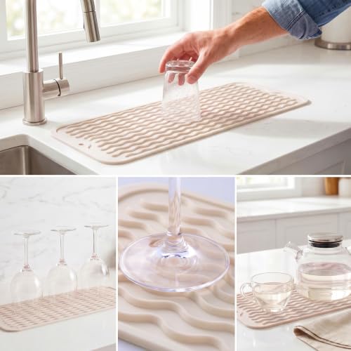 Silicone Dish Drying Mat for Multiple Usage (Tapioca / 17"L x 6"W)