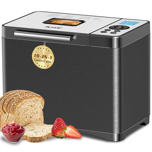 19-in-1 Programmable Bread Maker,2LB Large Bread Machine Stainless Steel with Sourdough,Gluten-Free,Nonstick Ceramic Pan,650W Bread Maker Machine with 15H Timer&1H Keep Warm,3 Crust Colors,Recipes (2LB Large Size)