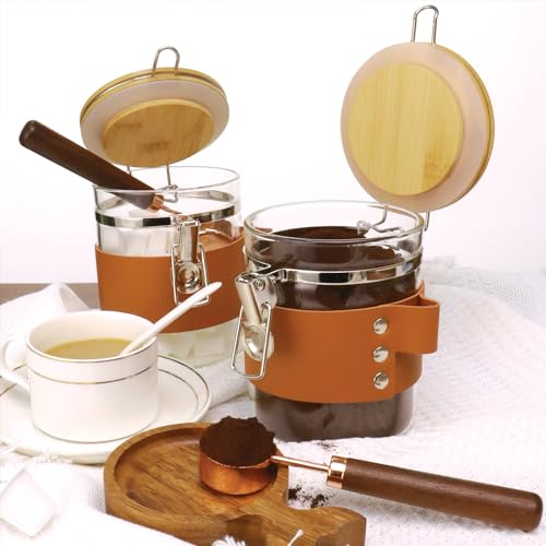 Glass Storage Jars with Bamboo Lids & Spoons (27 Fl Oz)