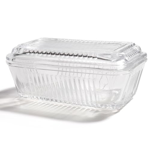 Wide Clear Glass Butter Dish with Lid