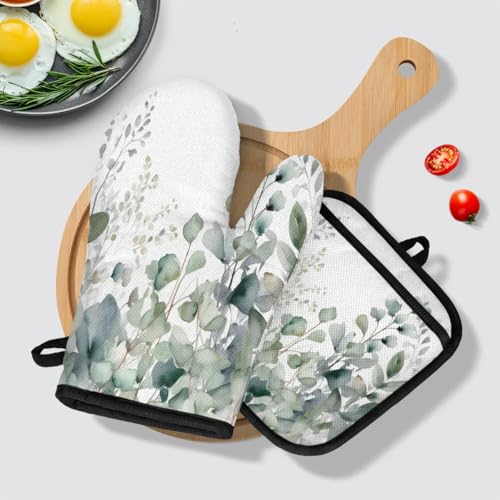 Sage Green Eucalyptus Oven Mitts and Pot Holders Sets (2 Count)