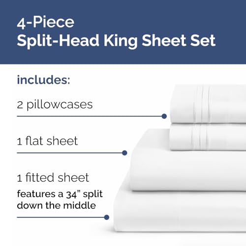 Flex Top Split Head King 4 Piece Sheet Set (01 - White / Split Head/Flex Top)
