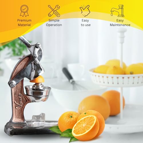 Artisan Cast Aluminum Professional Grade Manual Hand Press Juicer for Orange (Rose Gold)